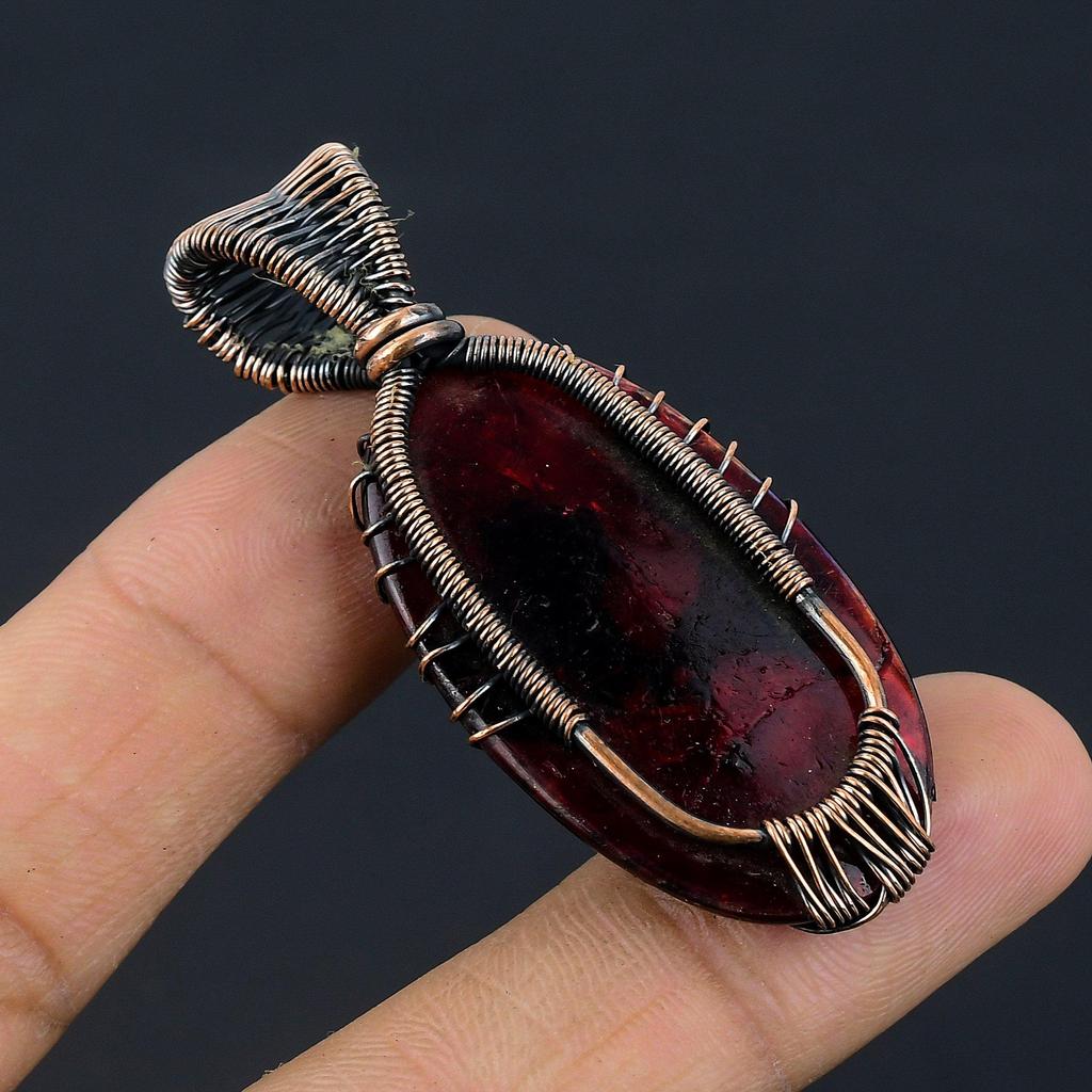 Red Flash Labradorite Pendant, 999 Copper Wire Wrapped Jewelry, Gemstone Jewelry Pendant, Handmade Wedding Gift Jewelry