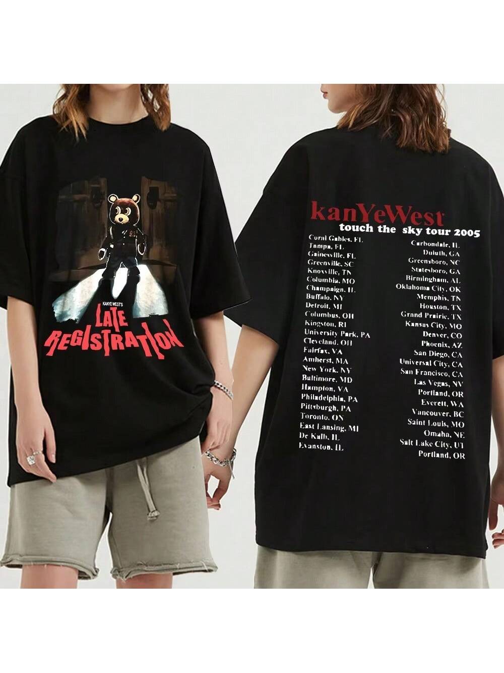 

Футболки с 3D-принтом Late Registration Tour Мужские Женские Оверсайз Футболка с коротким рукавом Хип-хоп Детские Футболки Топы Мужская одежда S