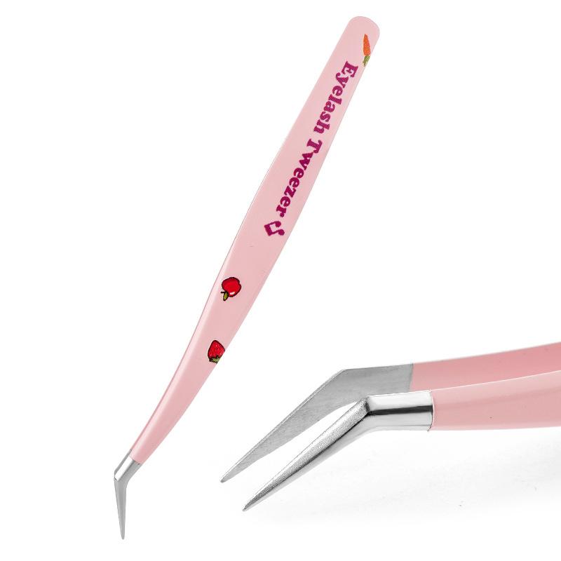 Pink Strawberry Tweezers False Eyelashes Grafting Tweezers High Precision Stainless Steel Eyelash Tweezers Color Hand Account Tweezers