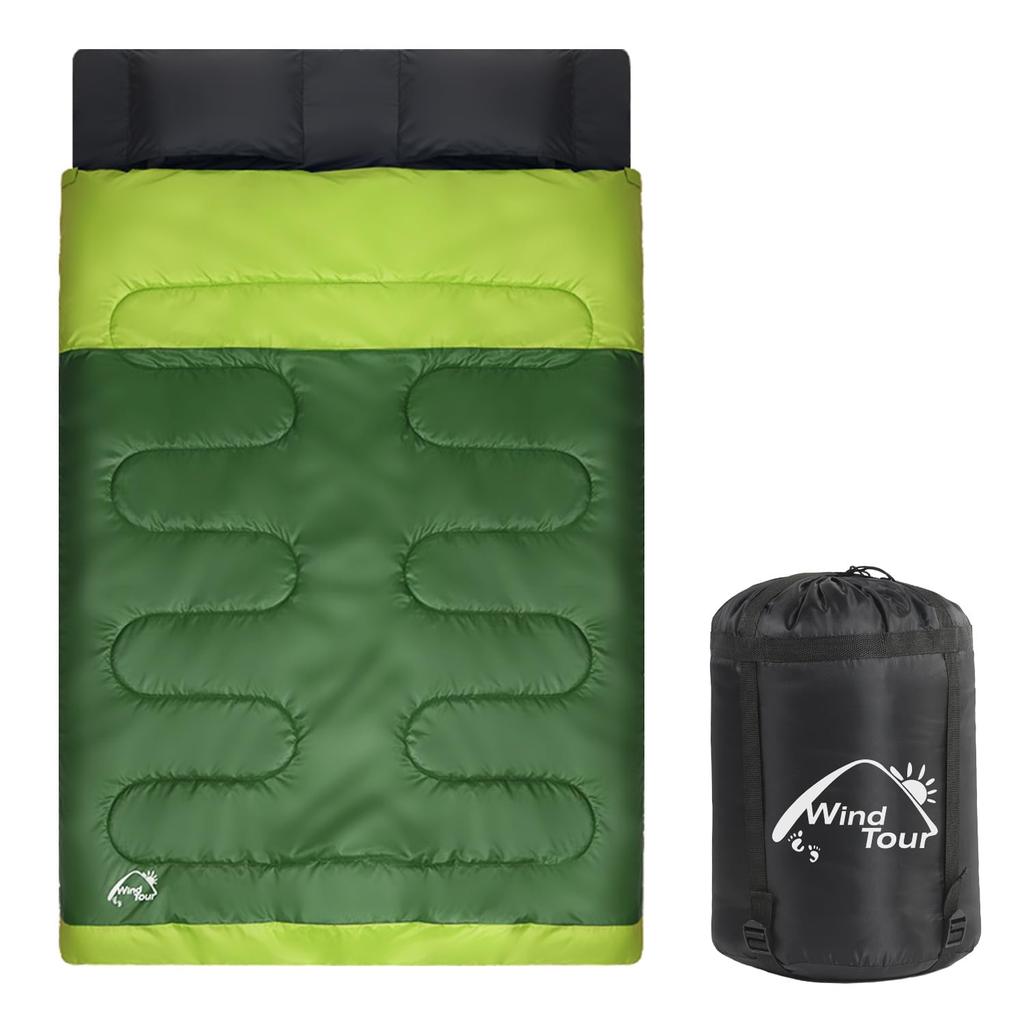 Double Sleeping Bag with Two for Two Ideal for Emergency Car and Storage Pillows, Lightweight, Warm, Waterproof, People, Preparedness, Camping,