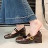 2025 Autumn Korean-Style Mary Janes: Soft Leather Square-Toe Chunky Heel Mid-Heel Shoes for Women