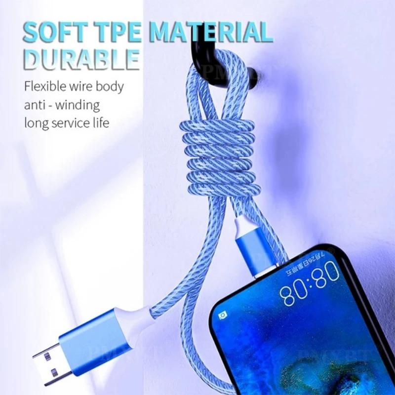 3A Glowing Cable Micro USB Type C Cable Charging For Sony Xperia Huawei Xiaomi LED Light Charger Flowing Streamer USB Cord