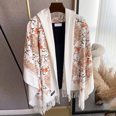 Mode Hiver Écharpe Chaude en Cachemire pour Femmes Broderie Pashmina Couverture Châle Épais Foulard Écharpe Poncho