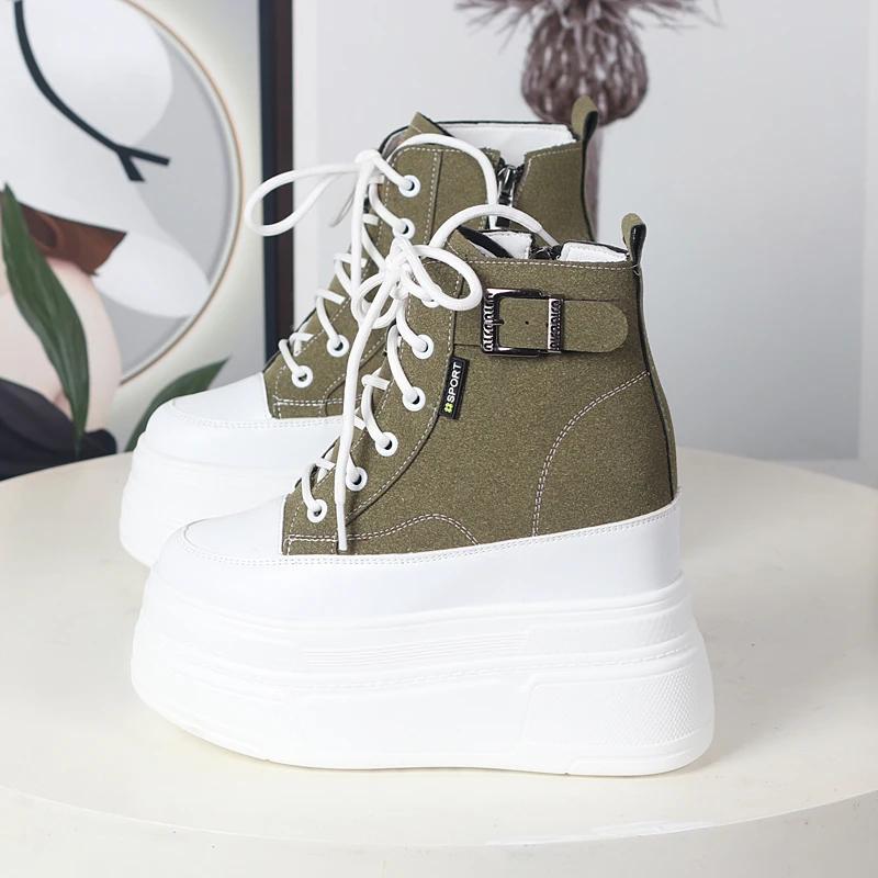 Fashion Small Super High Heel 13cm Frosted Leather High-top Shoes Women's Autumn and Winter New Velvet Muffin Platform Casual Sneakers