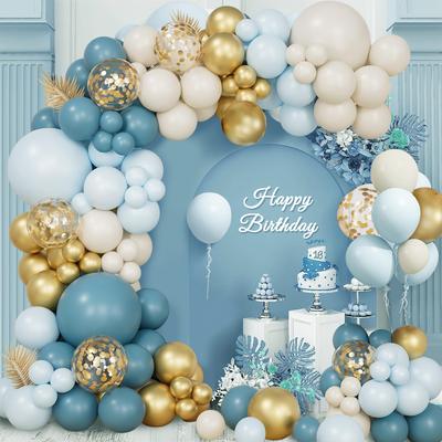 Blue Balloons Arch Kit Birthday Party Decor Sand White Pink Latex Balloon Kids Baby Shower Decor Baptism Wedding Birthday Party