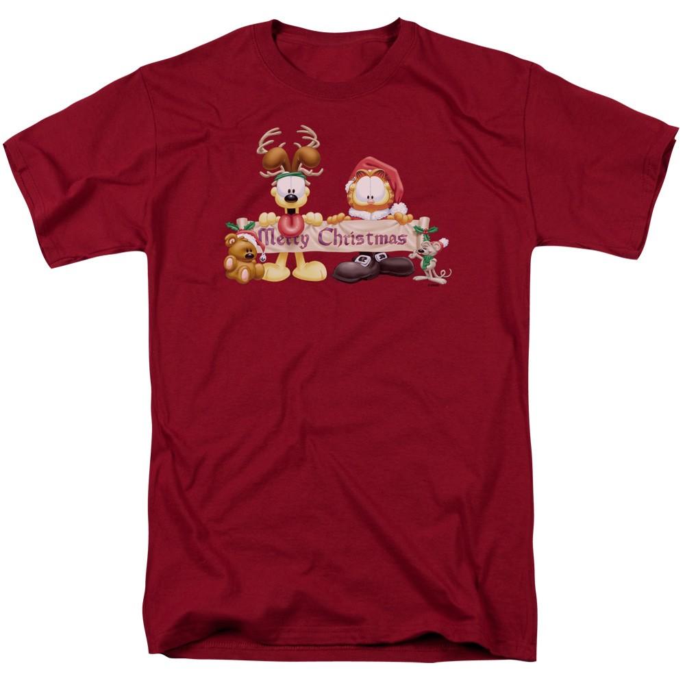 Garfield - Christmas Banner - Adult Unisex Short Sleeve T-Shirt - Red 4XL