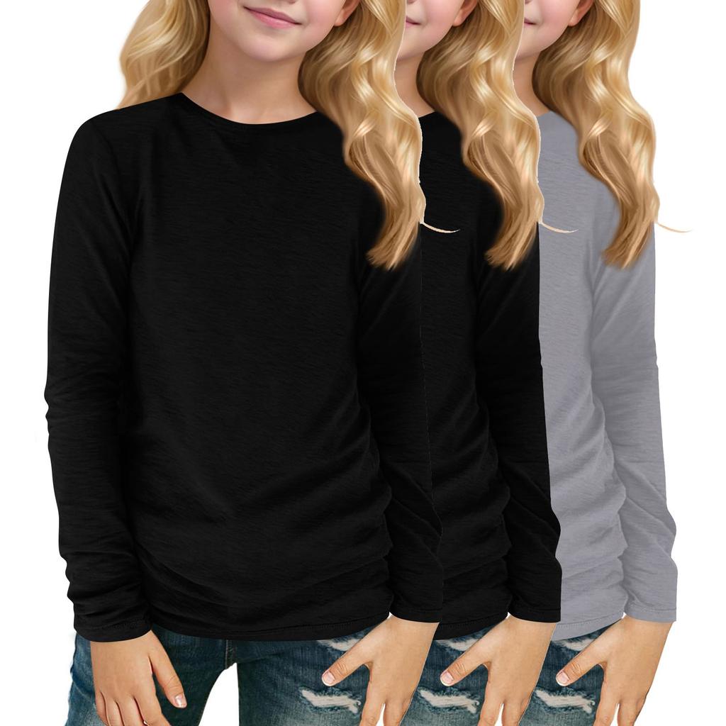 Children's Long-sleeved O-neck Top Solid Color Daily Casual(3pc)