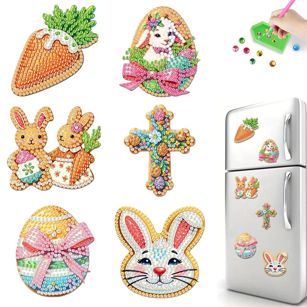 6Pcs Easter Gnome Diamond Painting Refrigerator Magnet Diamond Painting Fridge Magnet DIY Fridge Stickers for Adults Beginners