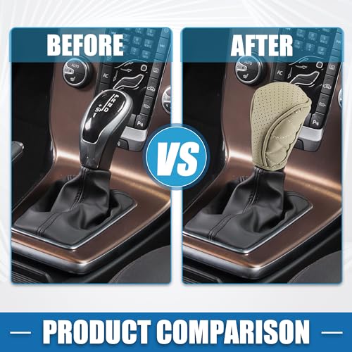 A ABSOPRO Car Shift Knob Cover for Universal Vehicles Interior Shift Gear Cover Trim Accessories Zipper Style Decorative Artificial Leather Beige