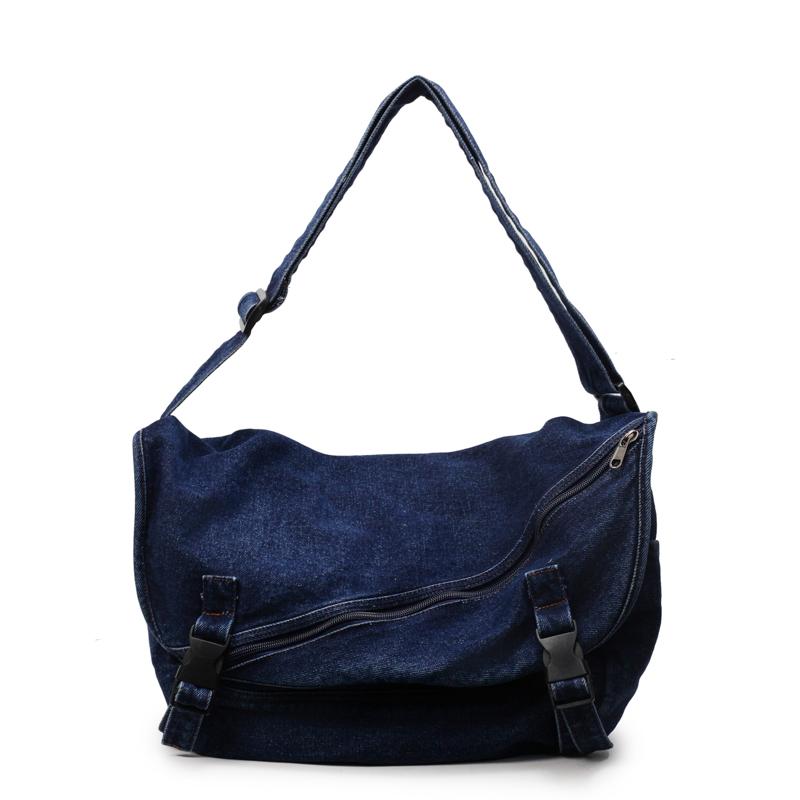

Женская сумка-мессенджер из денима, студенческая сумка через плечо, сумка через плечо большой емкости для поездок на работу темно-синий