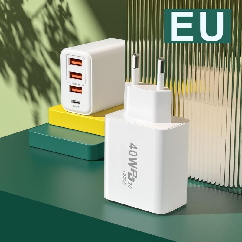 4 Συσκευές Γρήγορη 3 Θύρες USB A 1 Θύρα USB C Έξοδος 40W για Τηλέφωνα Tablets Laptops