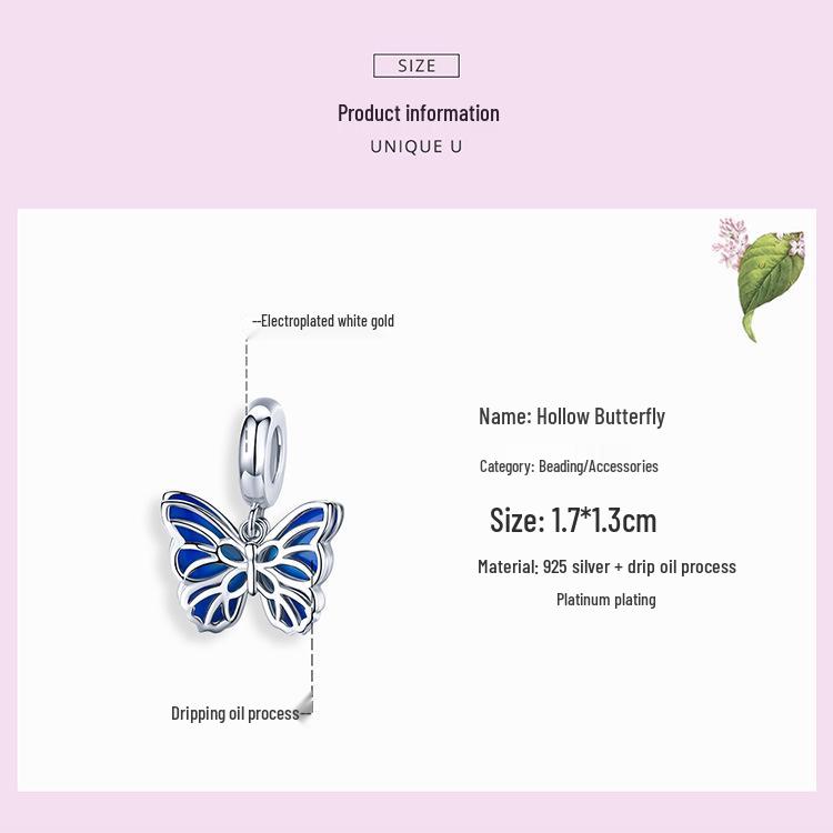 Ziyun S925 Silver Butterfly Pendant Beads for DIY Bracelet