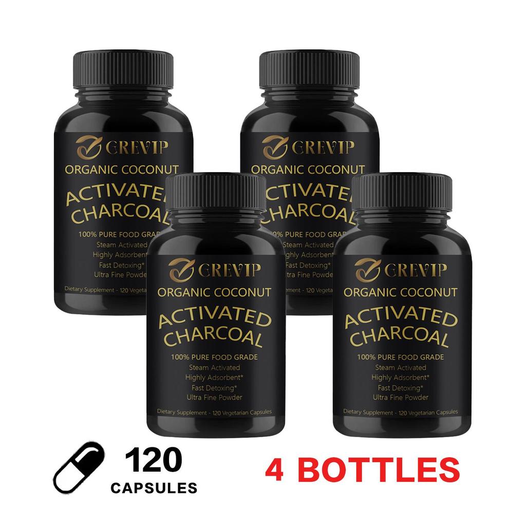 Organic coconut charcoal capsules, coconut shell charcoal, nutritional supplement, all-natural, suitable for adults.