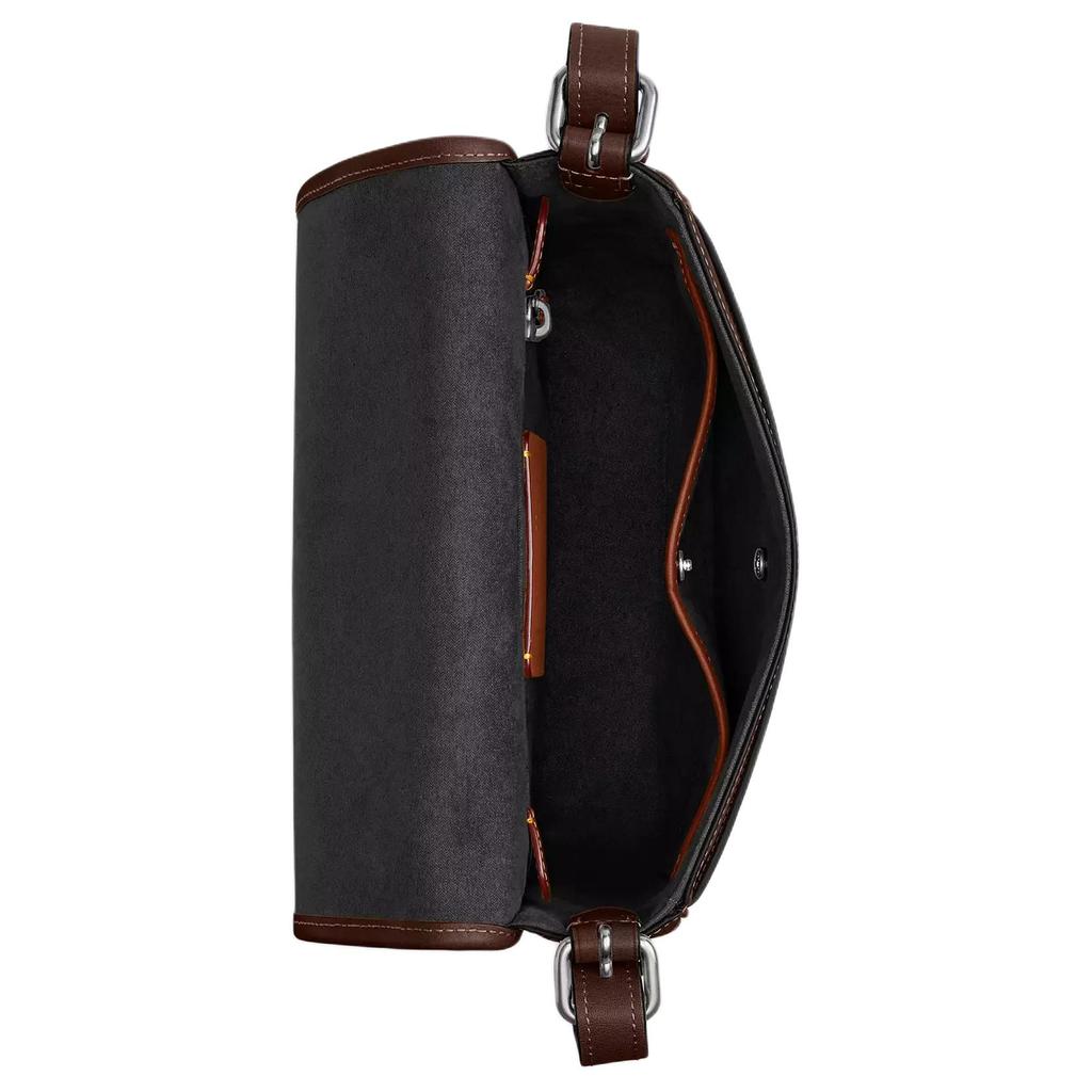 Coach Hitch 23 Magnetic Snap Pocket Natural Grain Leather Shoulder Crossbody Bag Medium Men Bags Dark-Brown CV979-MPL