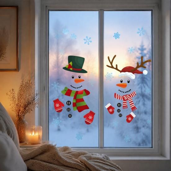 Seasonal Window Decorations 2Pcs Christmas Snowman Static Stickers, Simple Double Clings, Festive Clings PVC Waterproof Decals for Home Glass