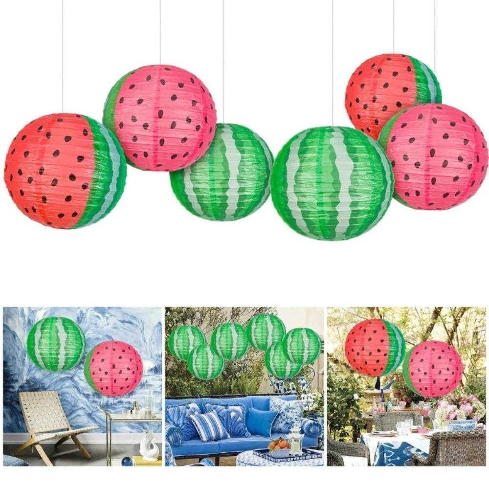 3pcs 10inch Watermelon Paper Lantern Portable Summer Hanging Lantern  Hawaii Party