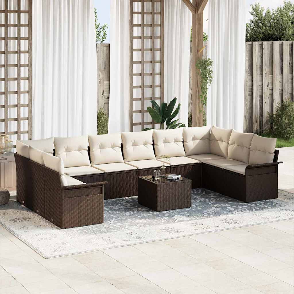 Garden Sofa Set with Cushions 11 pcs Brown Poly Rattan