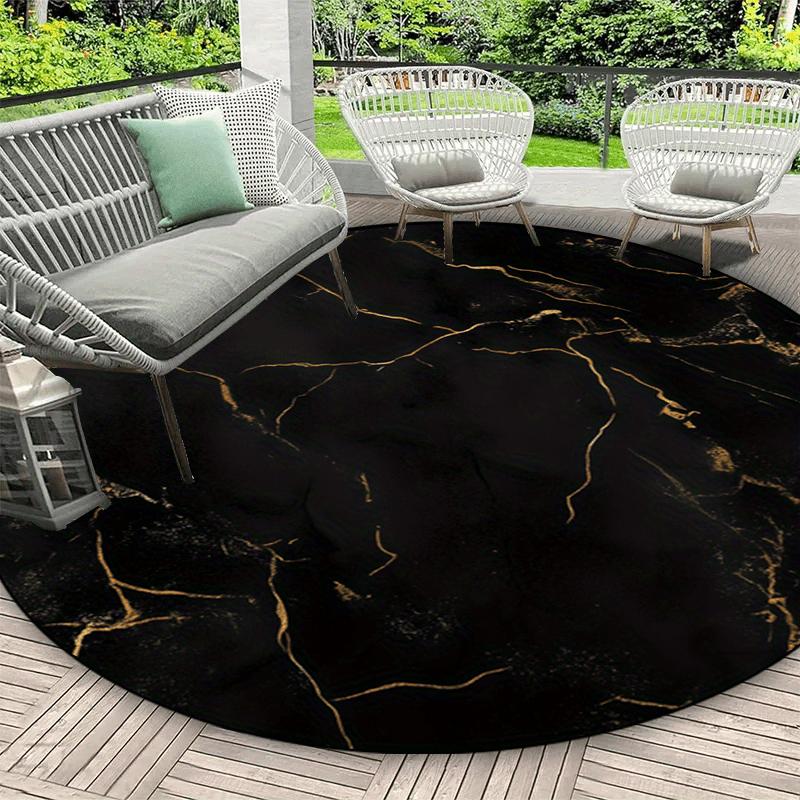 Luxury  Black Golden MarblePattern Round Shape Floor Mats Kitchen Hallway Runner Rug Bedroom Living Room Soft Carpet Non-slip Area Rug
