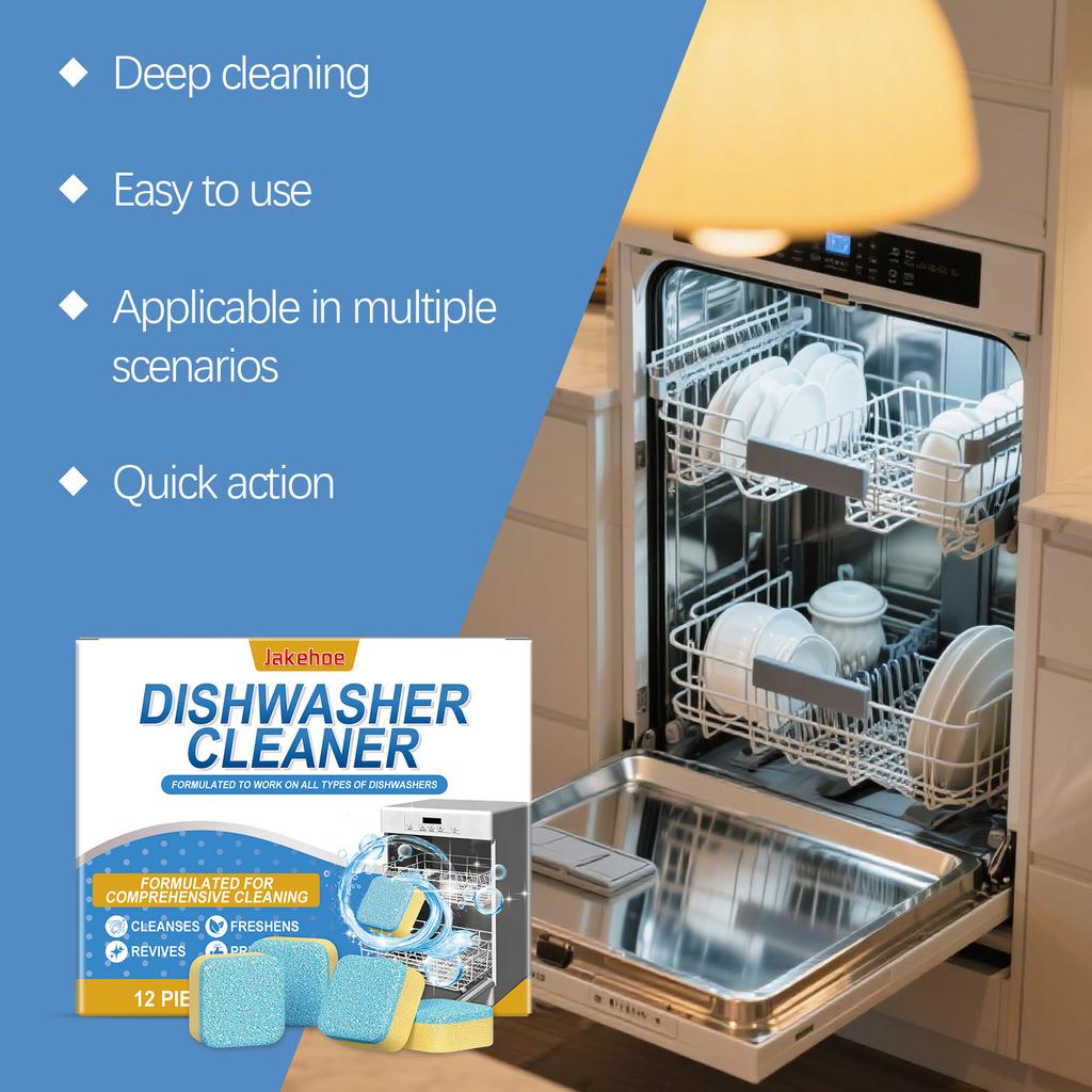 JAKEHOE Dishwasher Cleaner Tablets 12 Count Degrease Remove Limescale Household Dishwasher Care Effervescent Tablets