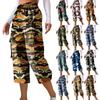 Ladies' Casual Work Pants With Elastic Waistband And Camouflage Printed Cropped Pants