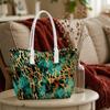 Teal Golden Leopard Pattern Tote Bag Fashion Ladies Daily Shoulder Handbag Casual Top Handle Bag