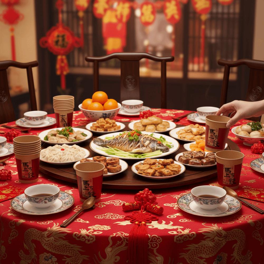 50pcs Traditional Disposable Drinking Cup Chinese Style Party Paper Cup Family Dinner