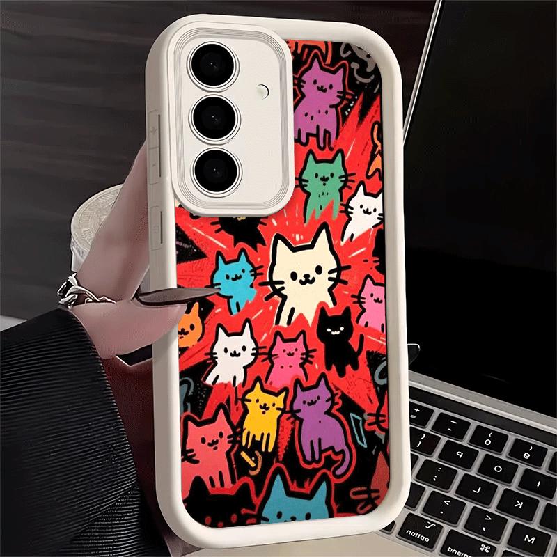 Cartoon Cute Cats Theme Soft Phone Case for Samsung Galaxy S26 Ultra S25 Edge S24 S23 S22 Plus S21 S20 FE 5G Shell Silicone Fund
