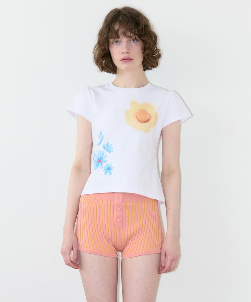 SINOON Floral Leaf Puff T-Shirt (White)