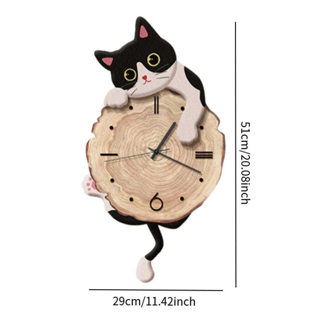 Cat Wall Hanging Clock Swinging Modern Silent Clock Animal Wall Ornament for Living Room Office Kitchen Indoor Home Decoration