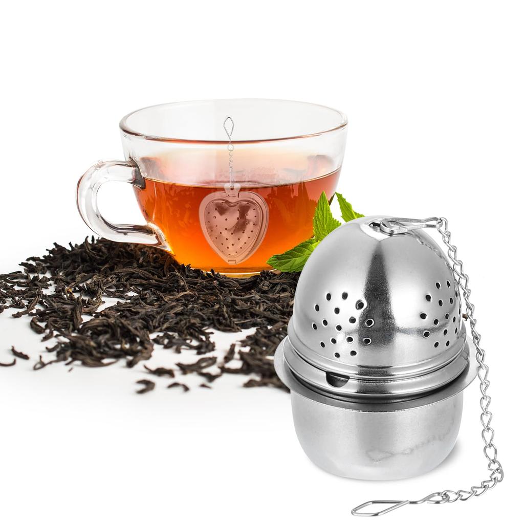uxcell 1 Piece Tea Infuser Filter, Loose Tea Steeper, Stainless Steel Tea Strainer with Chain and Drip Tray, Egg Tea Ball for Loose Leaf Tea, Silver