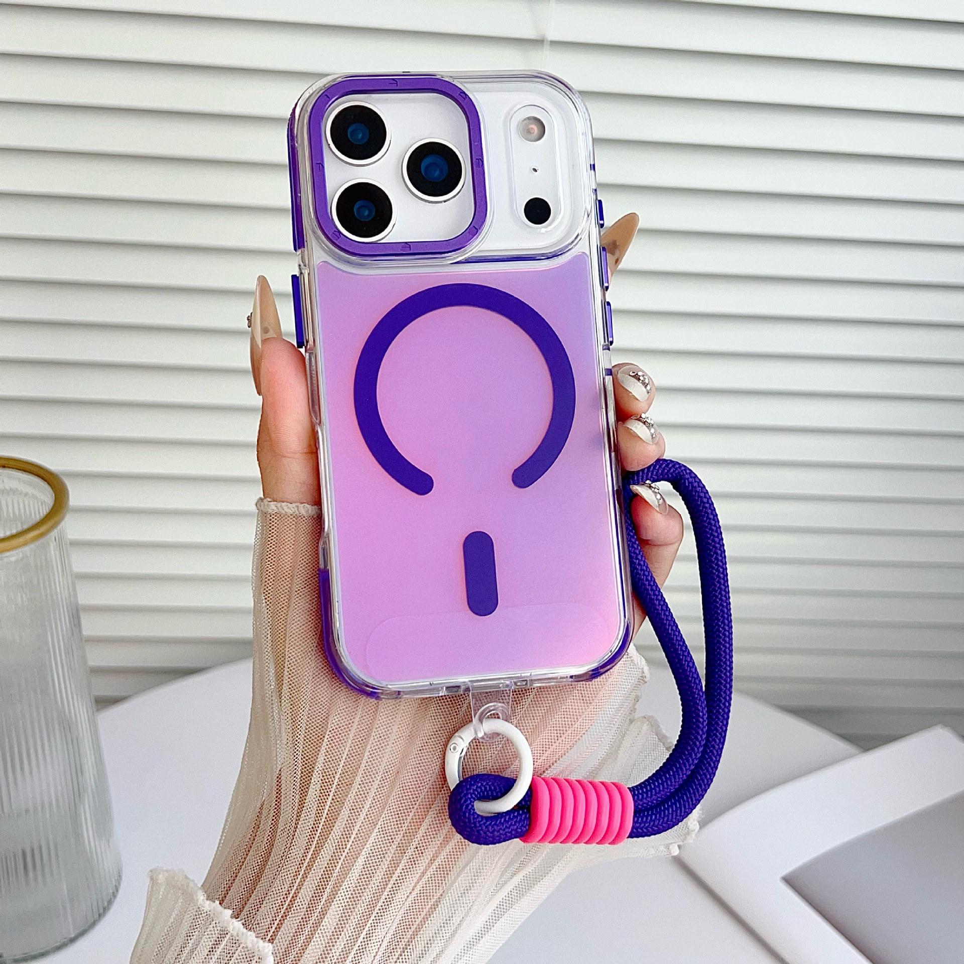 

Магнитный чехол для телефона Xuncai Chameleon для Apple 17 Pro Max с противоскользящим шнурком и металлическими кнопками iPhone 15 Pro