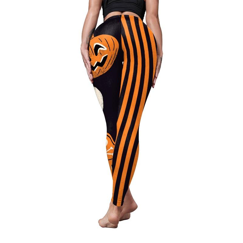 Halloween Leggings Pumpkin Head Digital Print Striped Skinny Little Foot Ladies Yoga Leggings