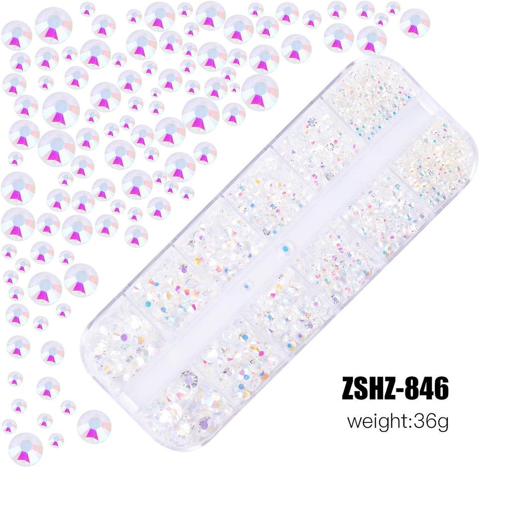 12-Fächer-Box mit gemischten Acrylharz-Strasssteinen mit flachem Boden für DIY Bären-Nagelkunst
