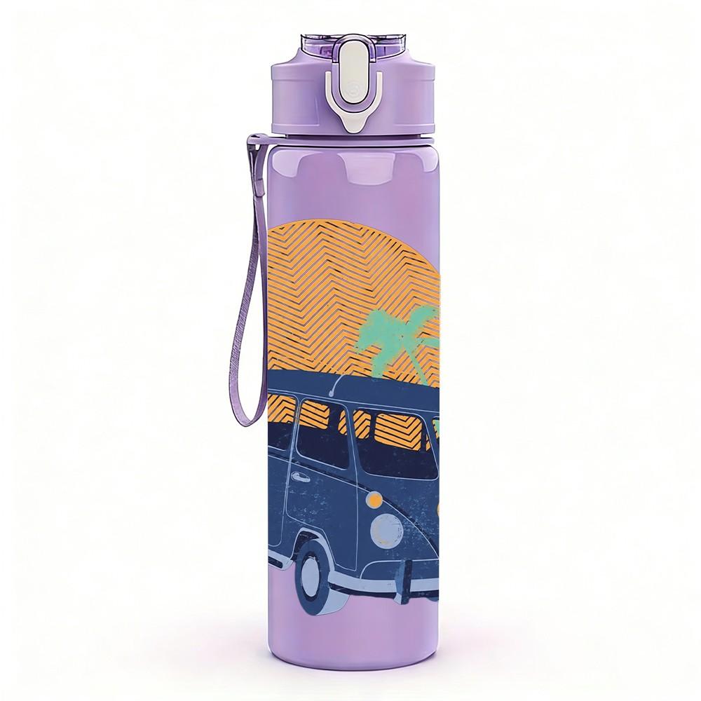 1PC Blue VW Bus Van 750ml Sports Water Bottle Leakproof Straw Lid Outdoor Office Home