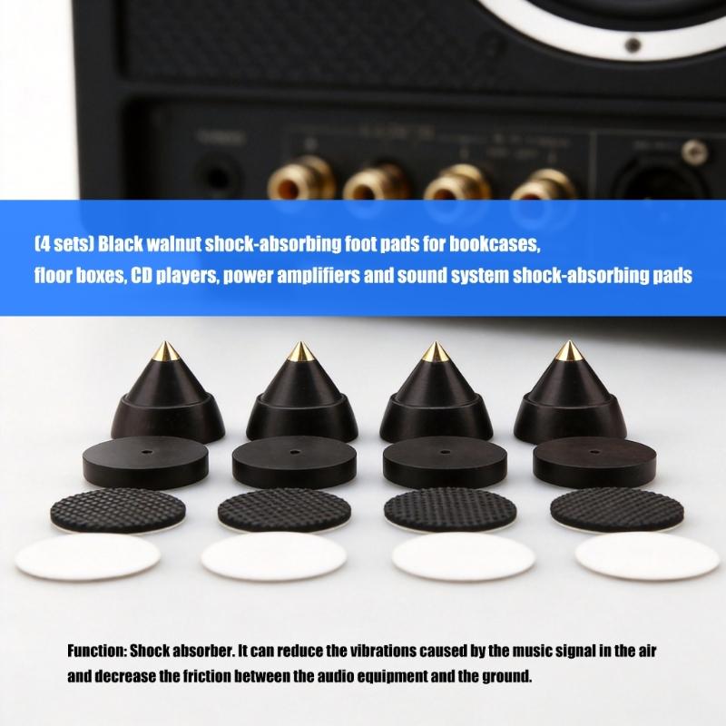 Pack Of 4set Quality Ebony Wood And Metal Speaker Isolation Spikes Feet Pad For Music Equipment Vibration Reduction
