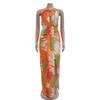 C6921 European & American Style Women's Printed Backless Lace-up Long Dress