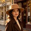 Polyester Warm Winter Cap Flat Top Fedora Hat Wool Blend Derby Cap Retro Jazz Elegant Headwear Wide Brim Felt Hat for Women Events & Daily
