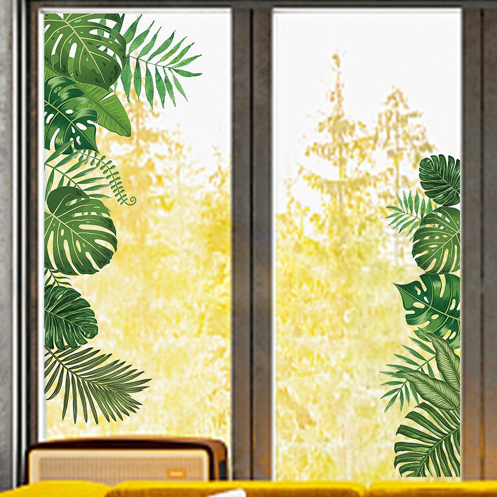 2 Sheet Tropical Plant Leaves Wall Sticker Green Plants Wall Decal For Home Bedroom Living Room Decor