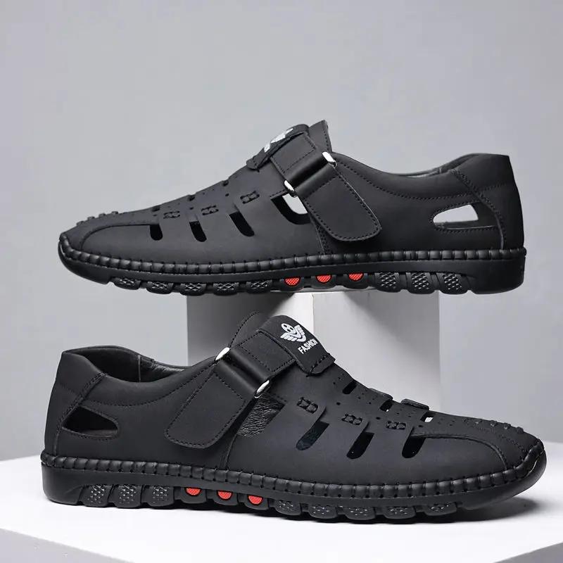 Men's Summer Sandals Comfortable Outdoor Breathable Casual Shoes 2024 Summer Beach Shoes Flat Business Genuine Leather Sandals
