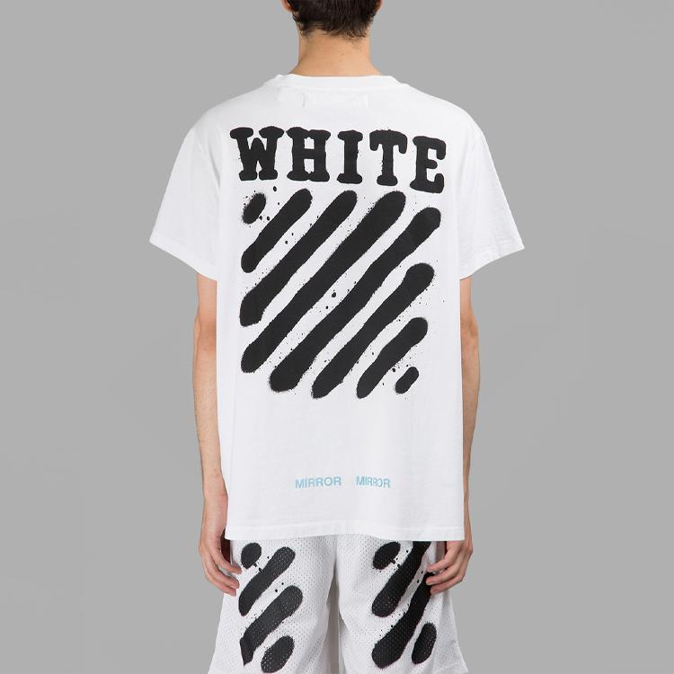 Off-White C/O Virgil Abloh Tiger Stripe Splatter Print T-Shirt Men Tops White OMAA002S171850130110