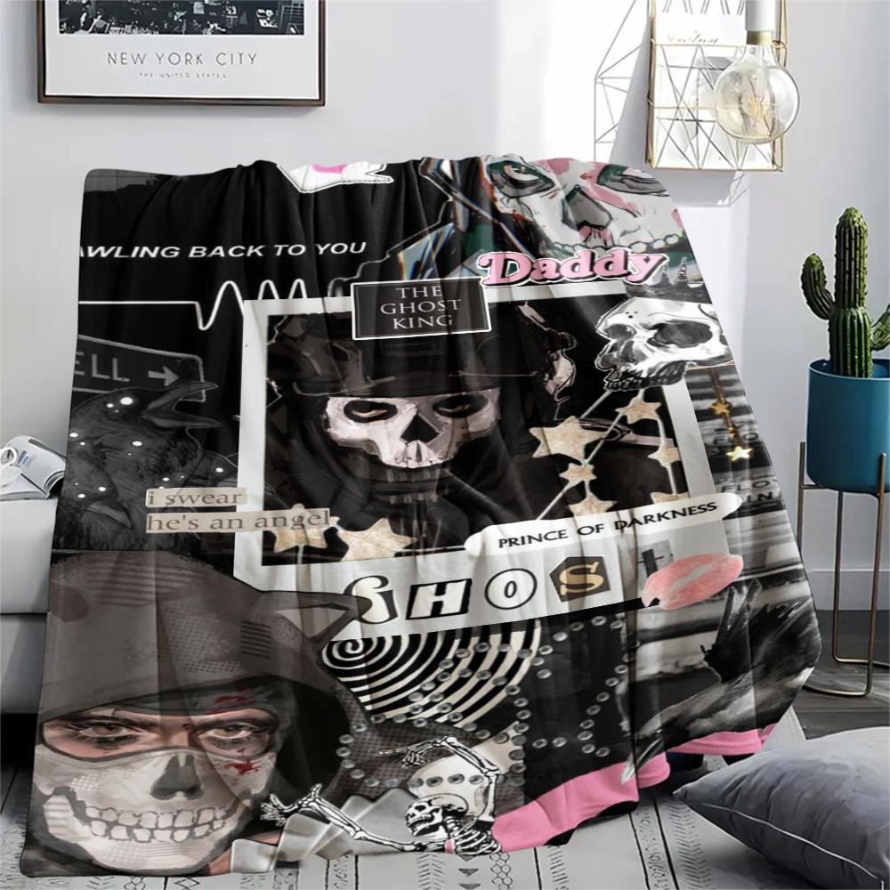 1PC GHOST Print Flannel Blanket, High quality Comfortable for All Seasons, Home Decor, Warmth and Comfort, Perfect for Christmas Gifts159