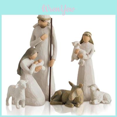 Resin Christmas Decor With Stable And Angel For Holiday Celebration