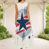 Women Plus Size Sleeveless Scoop Neck Eagle Star Print A Line Long Maxi Dress