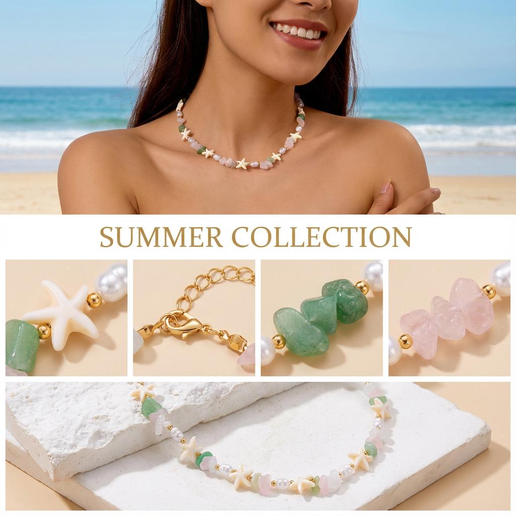 Boho Beach Style Starfish Necklace For Women Colorful Irregular Stone Beads Choker Neck Chain Girl Summer Party Vacation Jewelry