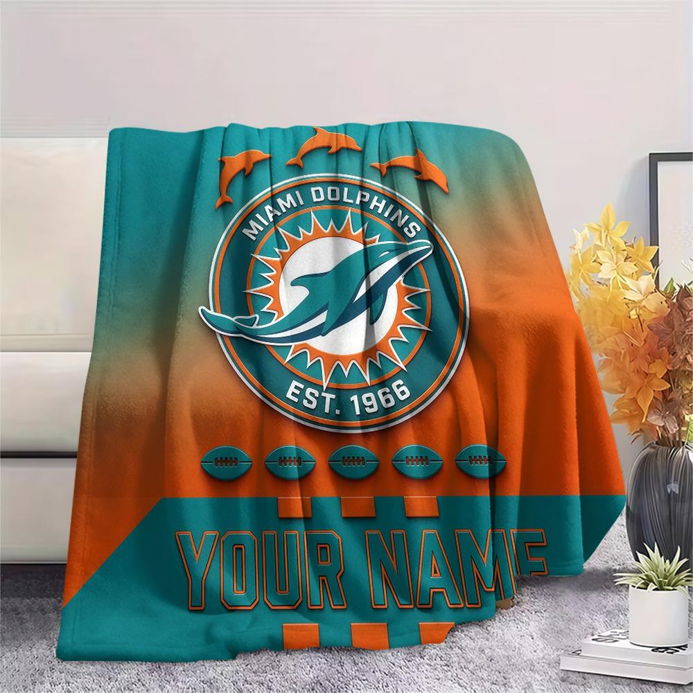 Custom Name Miami Dolphins2 Flannel Blanket, High Quality Comfortable for All Seasons, Home Decor, Warmth and Comfort