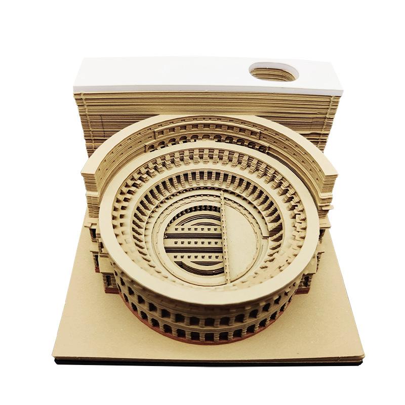 

3D Stereoscopic Calendar Roman Colosseums Shape Weekly Calendar Tear-Away Paper Carving Art Memo Pad Offices Decor