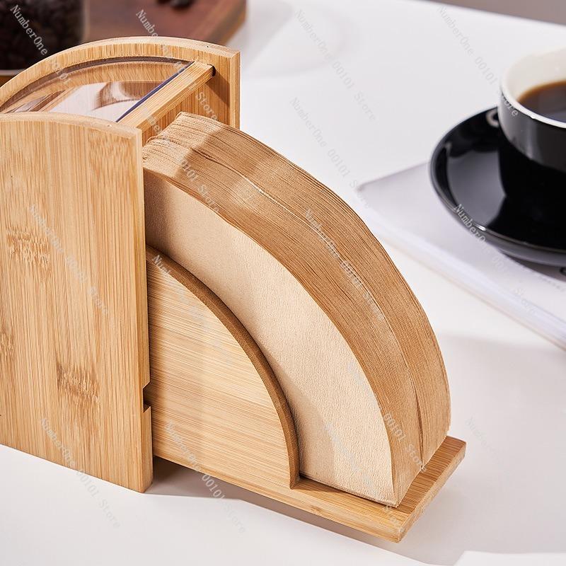 Hand-brewed Coffee Solid Wood Filter Paper Storage Rack, Wooden Dust-proof Fan-shaped Coffee Filter Storage Box