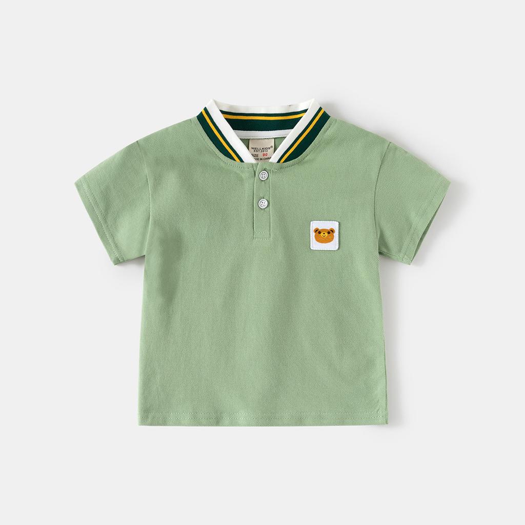 Boys Summer Short Sleeve POLO Shirt Belly Cover Stand-Up Collar Top Children's Baby Cotton Cartoon Thin T-Shirt
