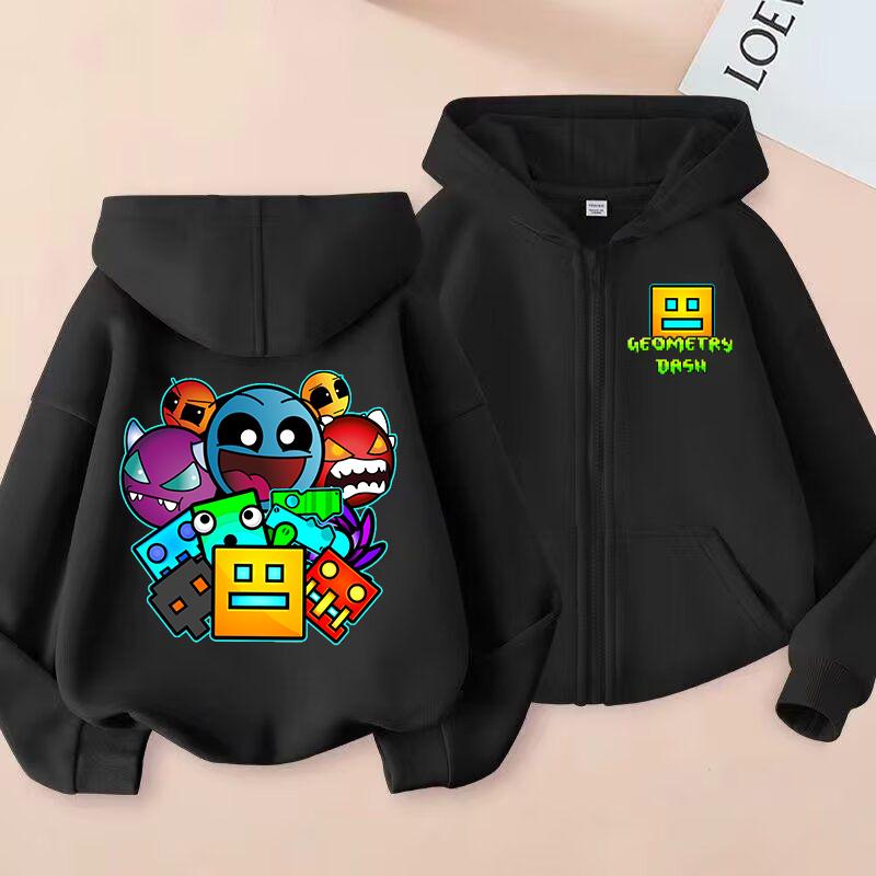 Funny Zip Up Sweatshirts Geometry Dash Hoodie Children Clothes Girls Boys Sweatshirt Zipper Hoody Baby Casual Tops Kids Outfits