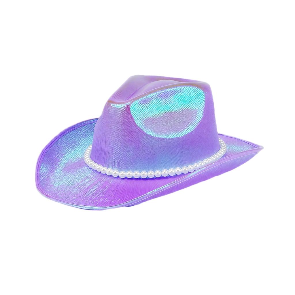 Adult Colorful Pearlescent Hat with Trim for Western Theme Party